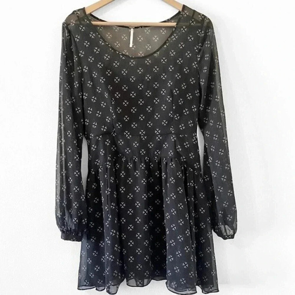 Free People Long Sleeve Chiffon Mini Dress - Picture 4 of 13